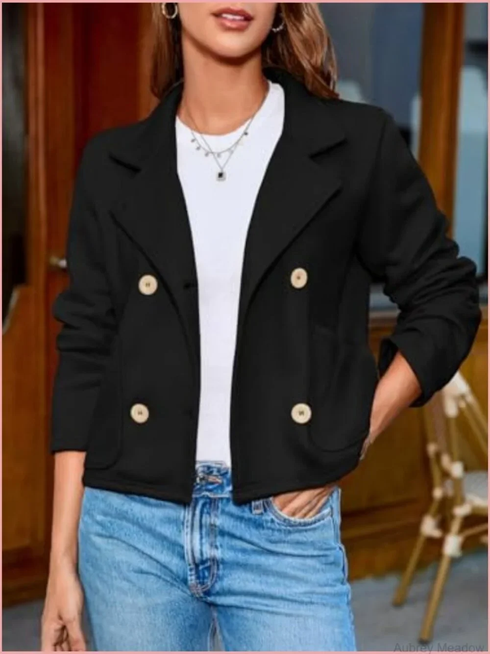 Cropped Blazer Double Breasted Open Front Long Sleeve Casual Business Jacket